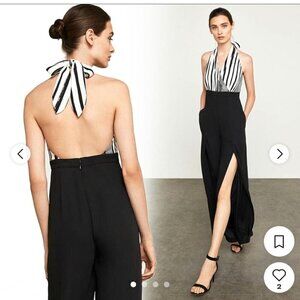 BCBGMAXAZRIA Women's Black/White Halter Jumpsuit Size L Palazzo Pant